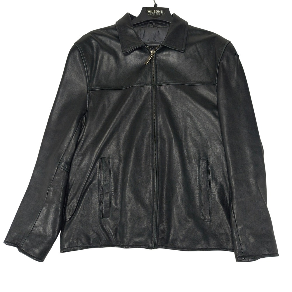 IZOD Leather Jacket Mens Large Black Full Zip Bomber Harrington Coat Solid